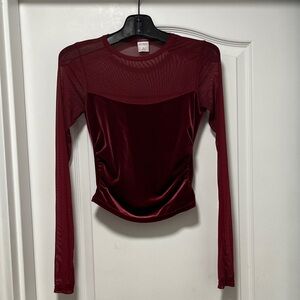 Wild Fable Deep Red Mesh Long Sleeve Blouse